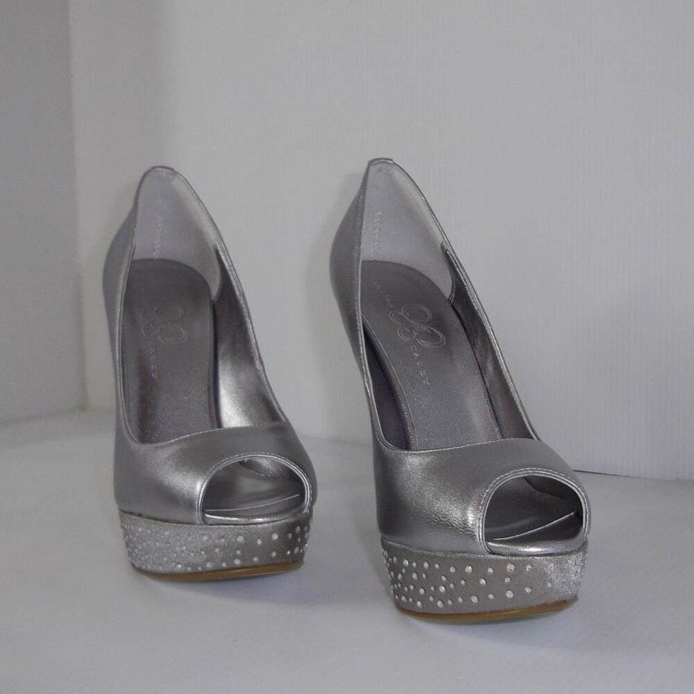 NWT Mariah Carey Y2K Pewter Leather Rhinestones 5" Stiletto Platform Pumps 7M
